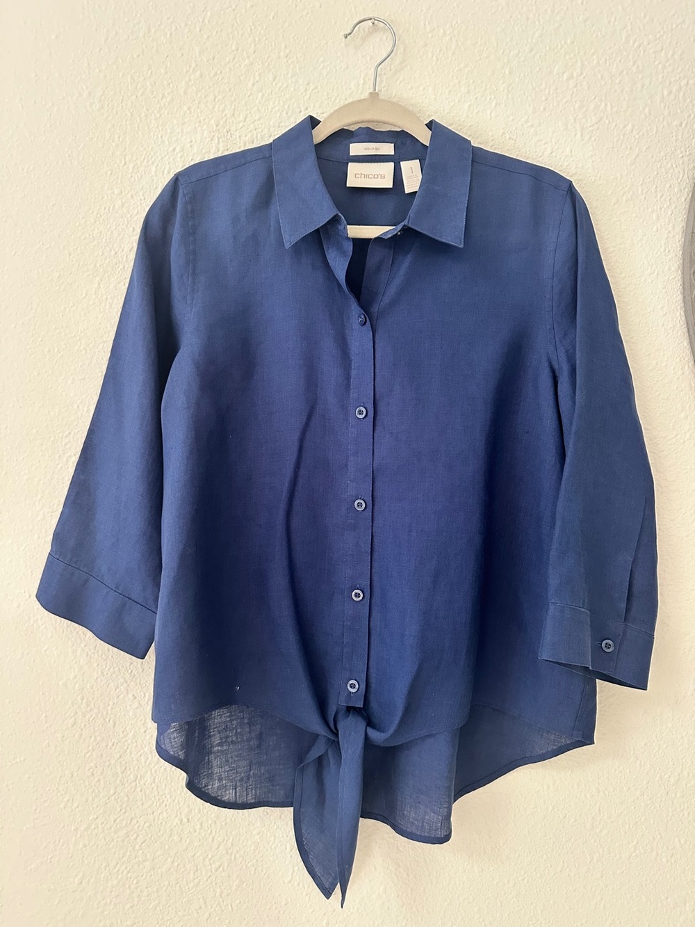 Chico's Navy Blue 100% Linen  Collared Shirt